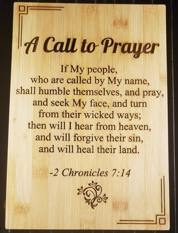 “A Call to Prayer” — Deep Engraved Bamboo Scripture Sign (2 Chronicles 7:14)